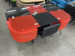 Dining Table With 6 Chairs (Red and Black Grid)