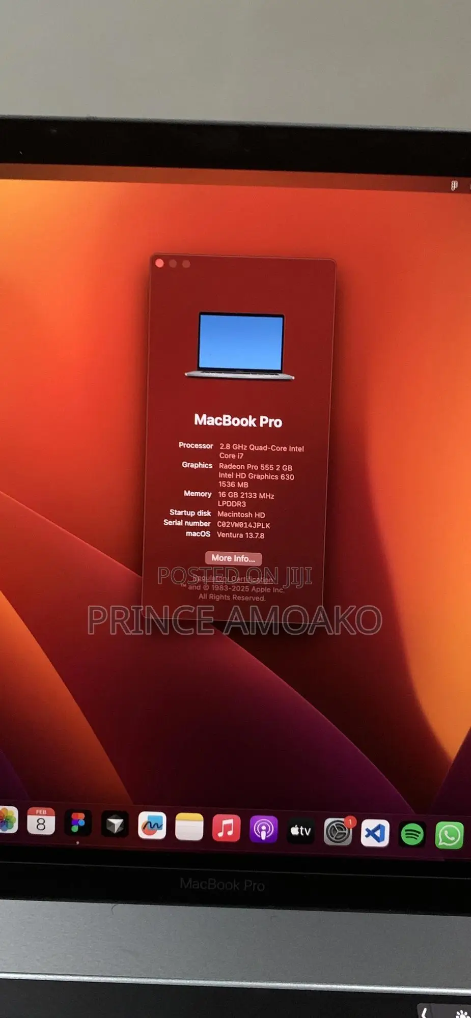 Laptop Apple MacBook Pro 2017 16GB Intel Core i7 SSD 256GB