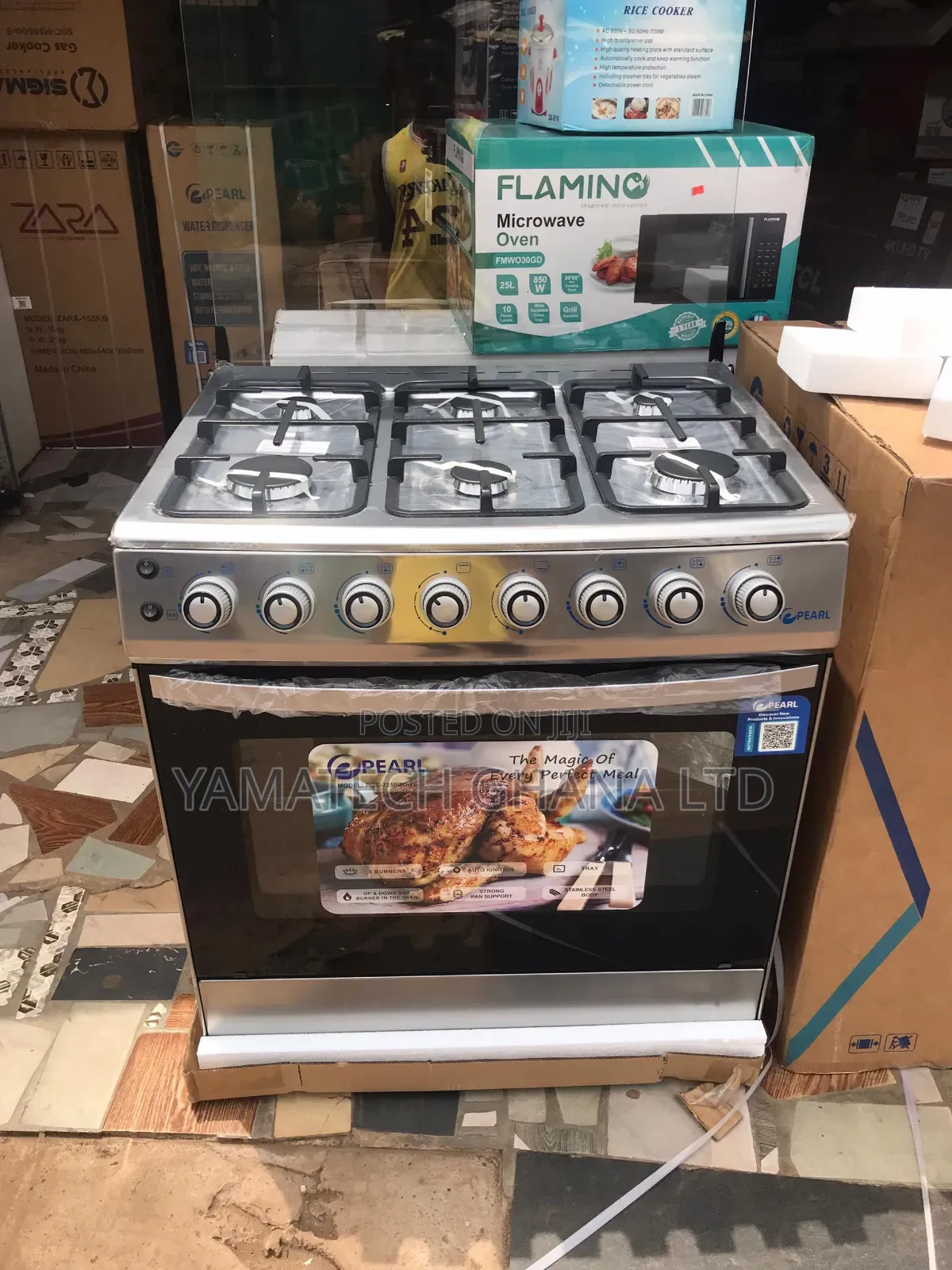 Stainless Steel Pearl Auto Ignition 6 Gas Burner Stove Oven And Grill