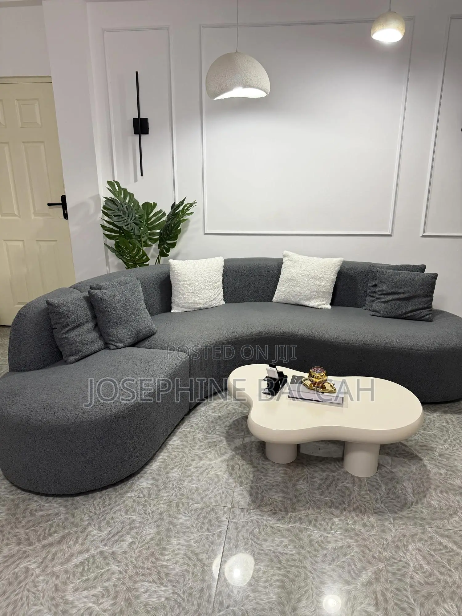 Curved L-Shape Foreign Sofa Made With Lamb Fleece Fabric.