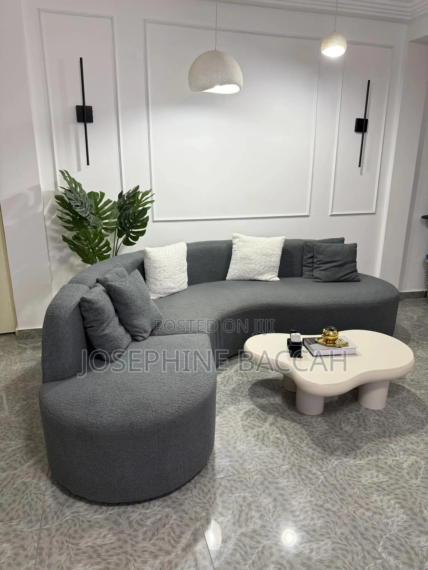 Curved L-Shape Foreign Sofa Made With Lamb Fleece Fabric.