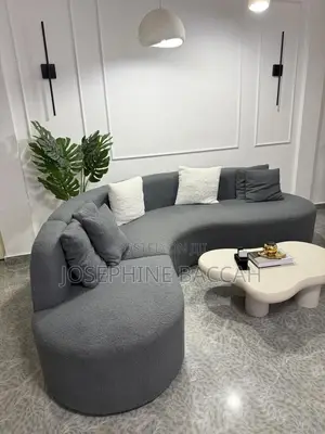 Curved L-Shape Foreign Sofa Made With Lamb Fleece Fabric.