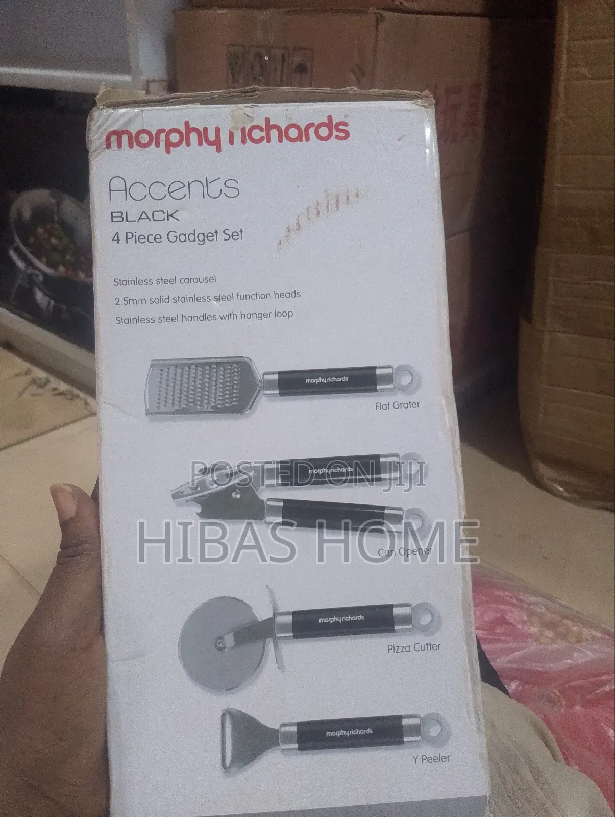 Morphy Richards Gadget Set Flat Grater,Can Opener,Pizza Cuter,Y Peeler