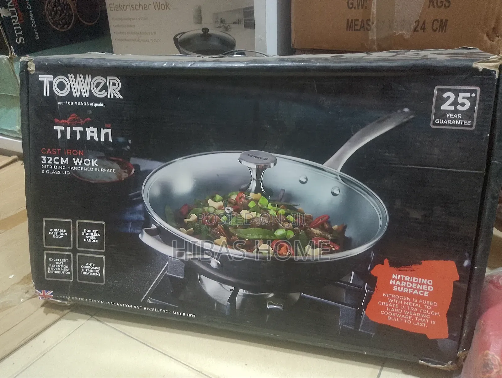 Tower Titan Cast Iron 32cm Wok With Glass Lid