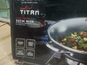 Tower Titan Cast Iron 32cm Wok With Glass Lid