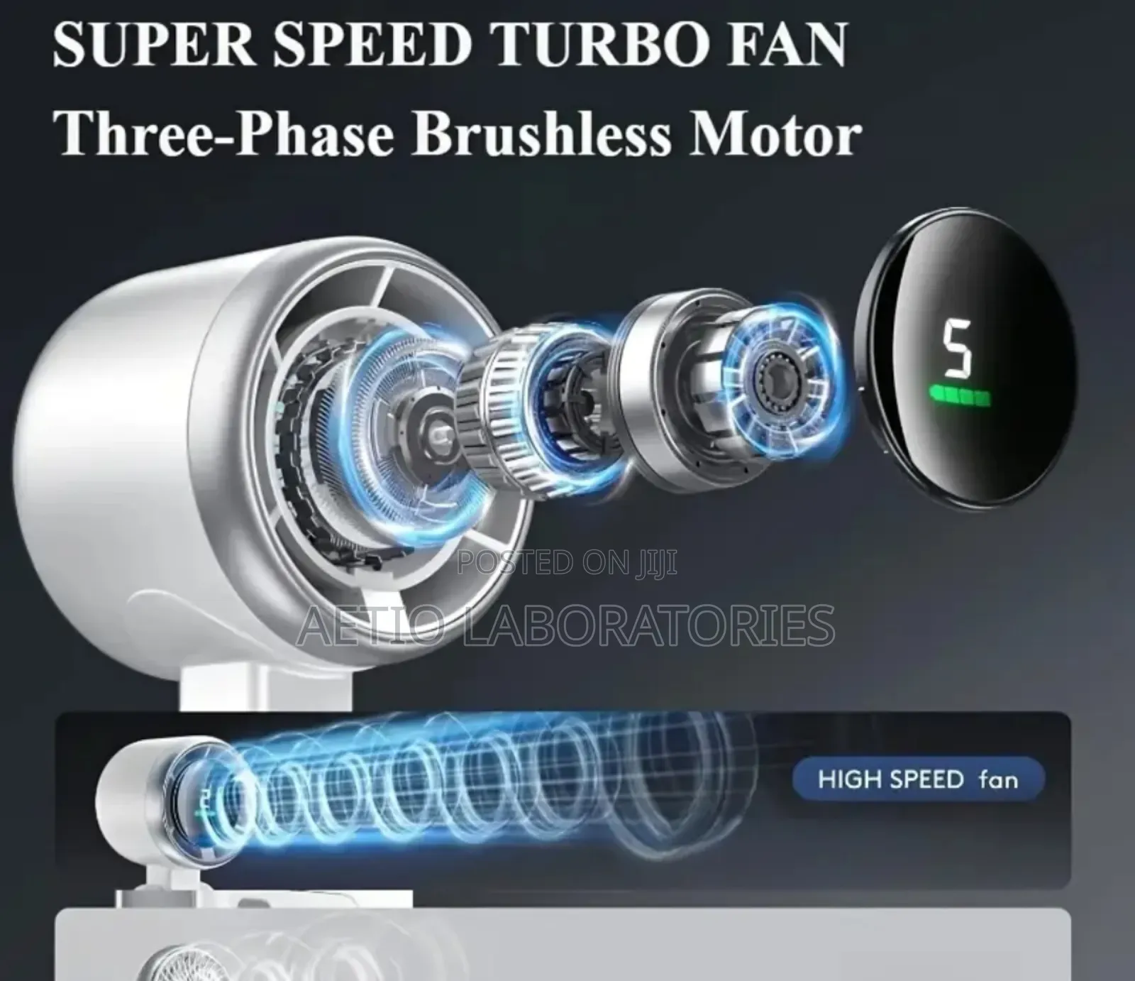 Portable Handheld Foldable 5-Speed Turbo Fan With Led Smart Display.