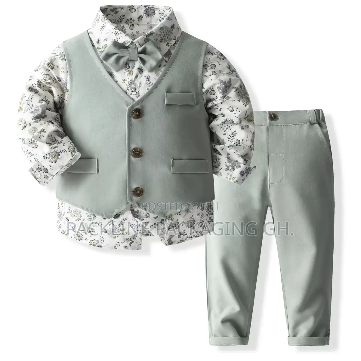 New 4-Piece Kids Suit Boys Clothes – Floral Shirt, Vest Trousers