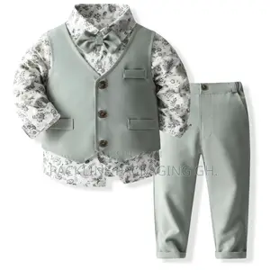 New 4-Piece Kids Suit Boys Clothes – Floral Shirt, Vest Trousers
