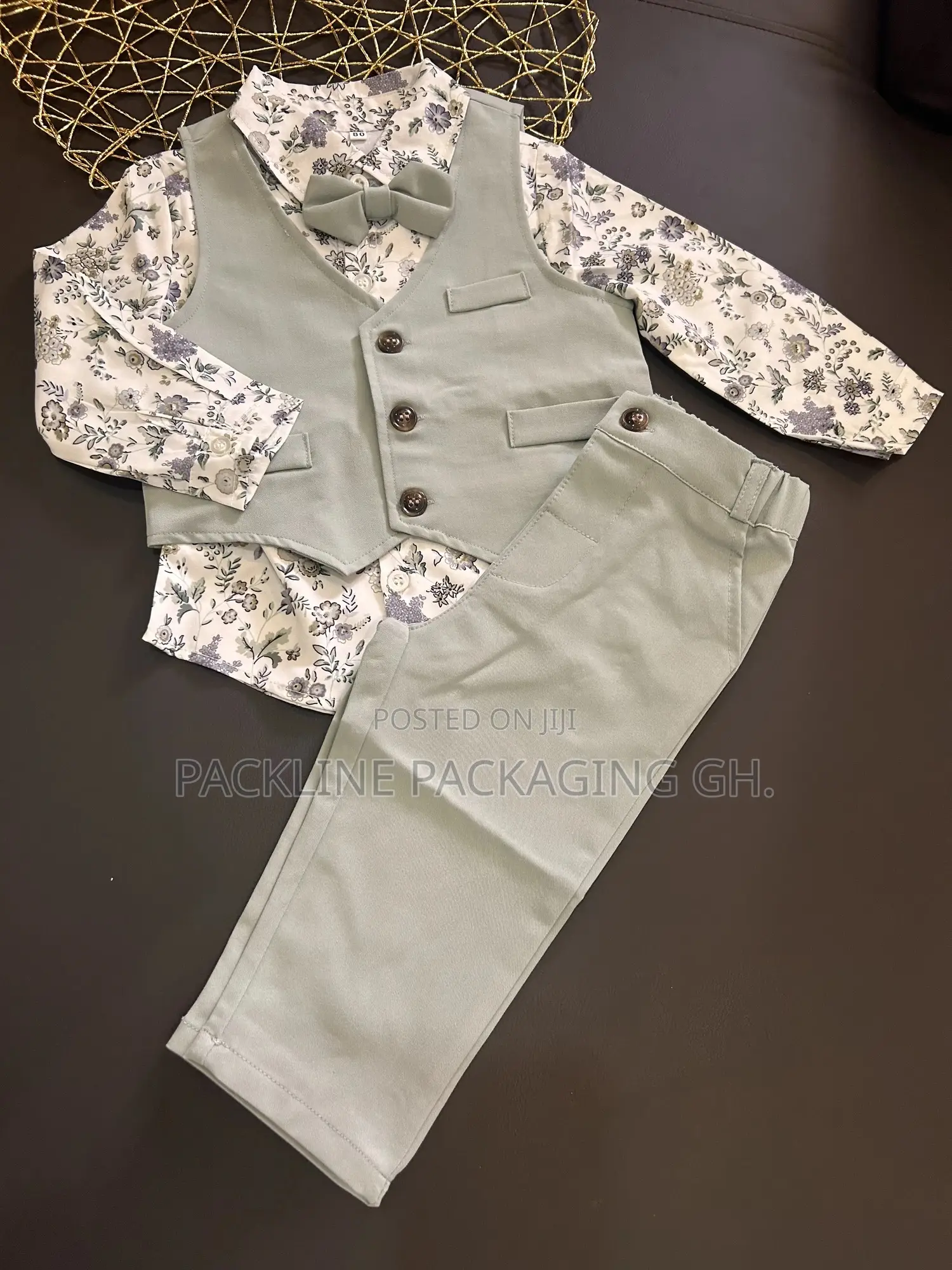 New 4-Piece Kids Suit Boys Clothes – Floral Shirt, Vest Trousers