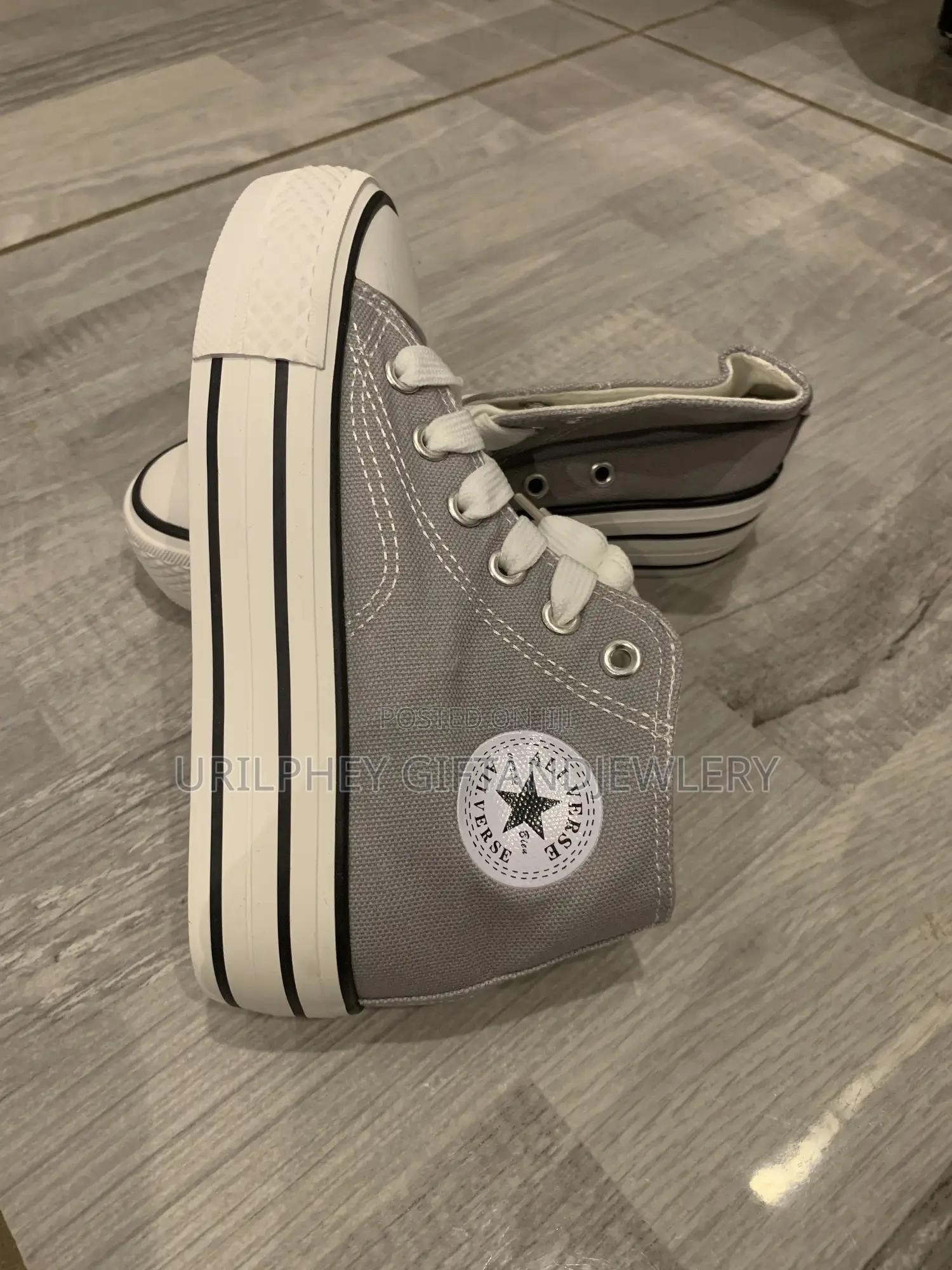 Grey Canvas High-Top Sneakers – Classic Platform Style