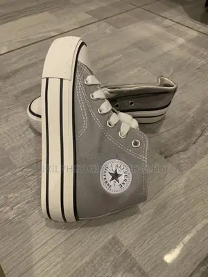 Grey Canvas High-Top Sneakers – Classic Platform Style