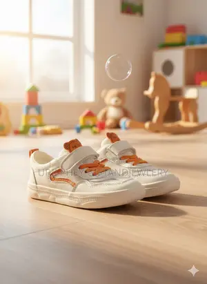 Toddler Cream Orange Teddy Bear Sneakers – Easy-Strap Athletic Shoes