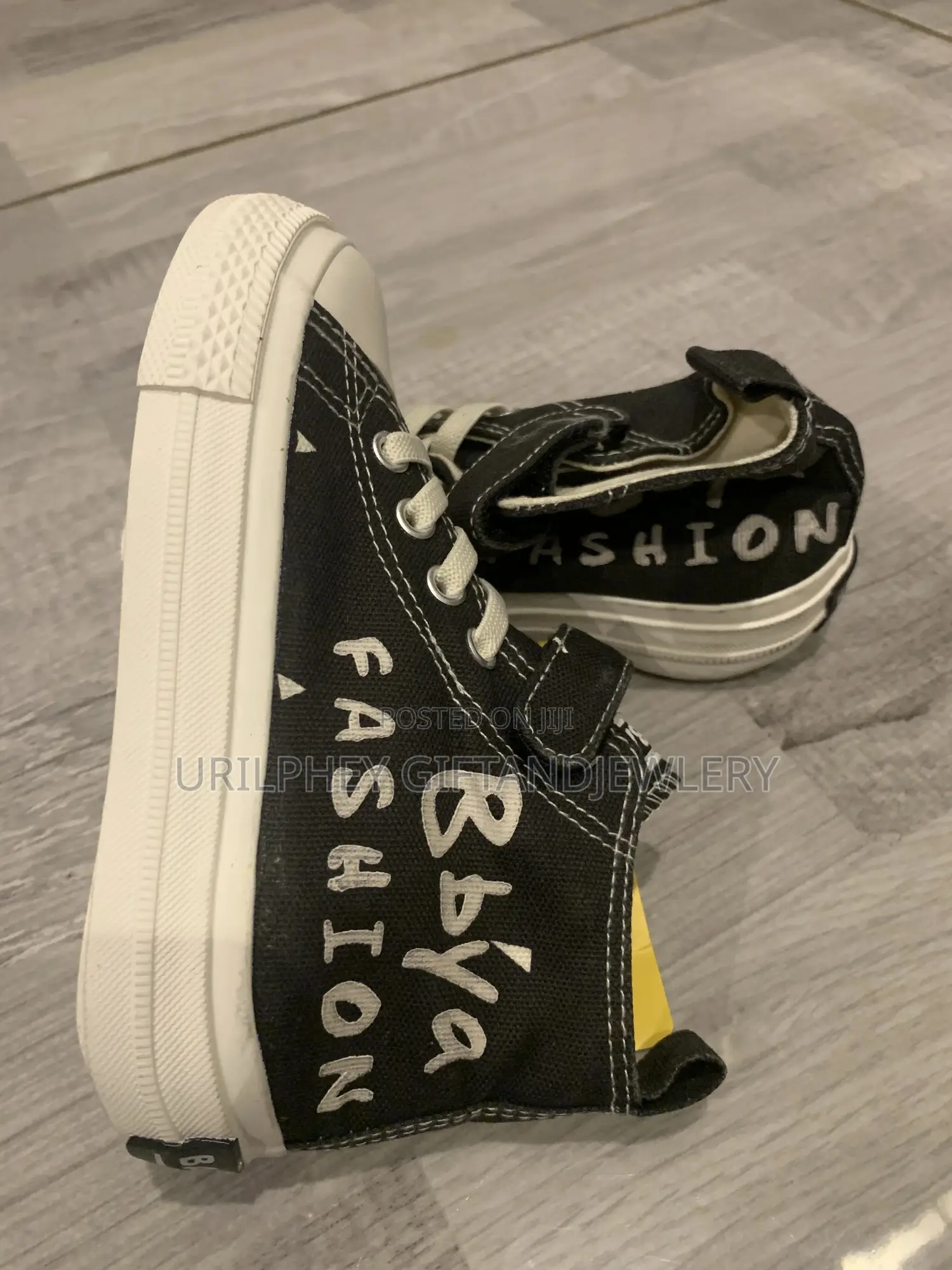 Kids Black White High-Top Sneakers – Velcro Lace Up Canvas Shoes
