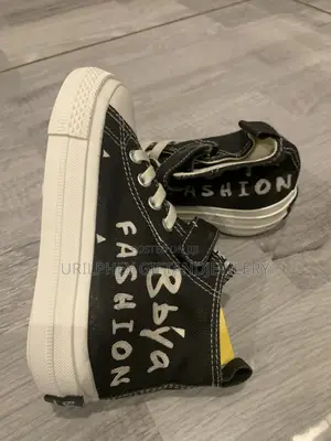Kids Black White High-Top Sneakers – Velcro Lace Up Canvas Shoes