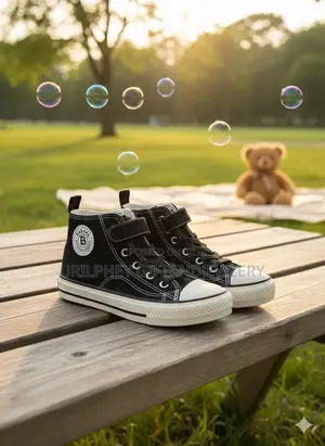 Classic Toddler Black White High-Tops Canvas Kid Sneakers With Easy