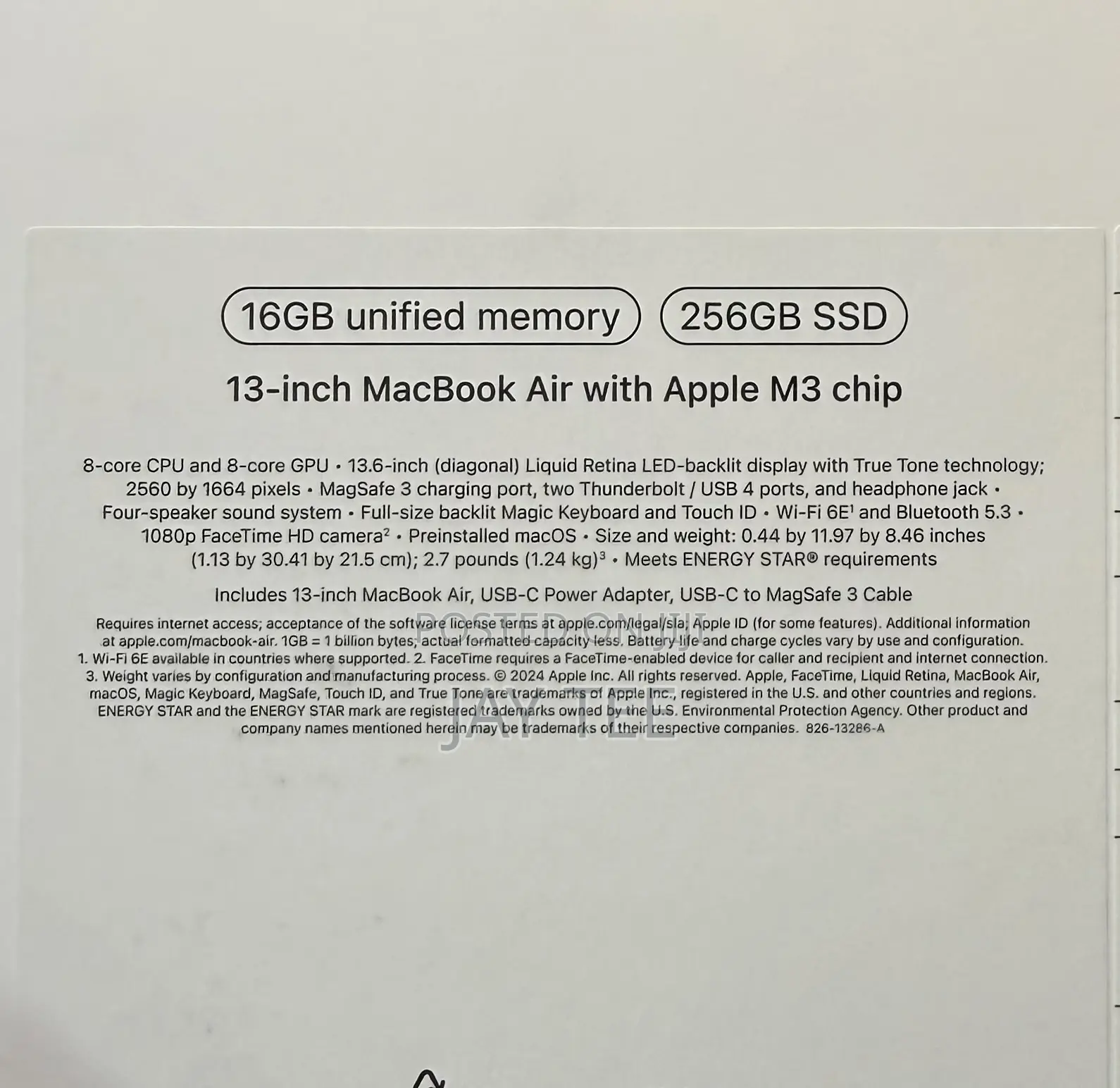 New Laptop Apple MacBook Air 16GB Apple M3 SSD 256GB