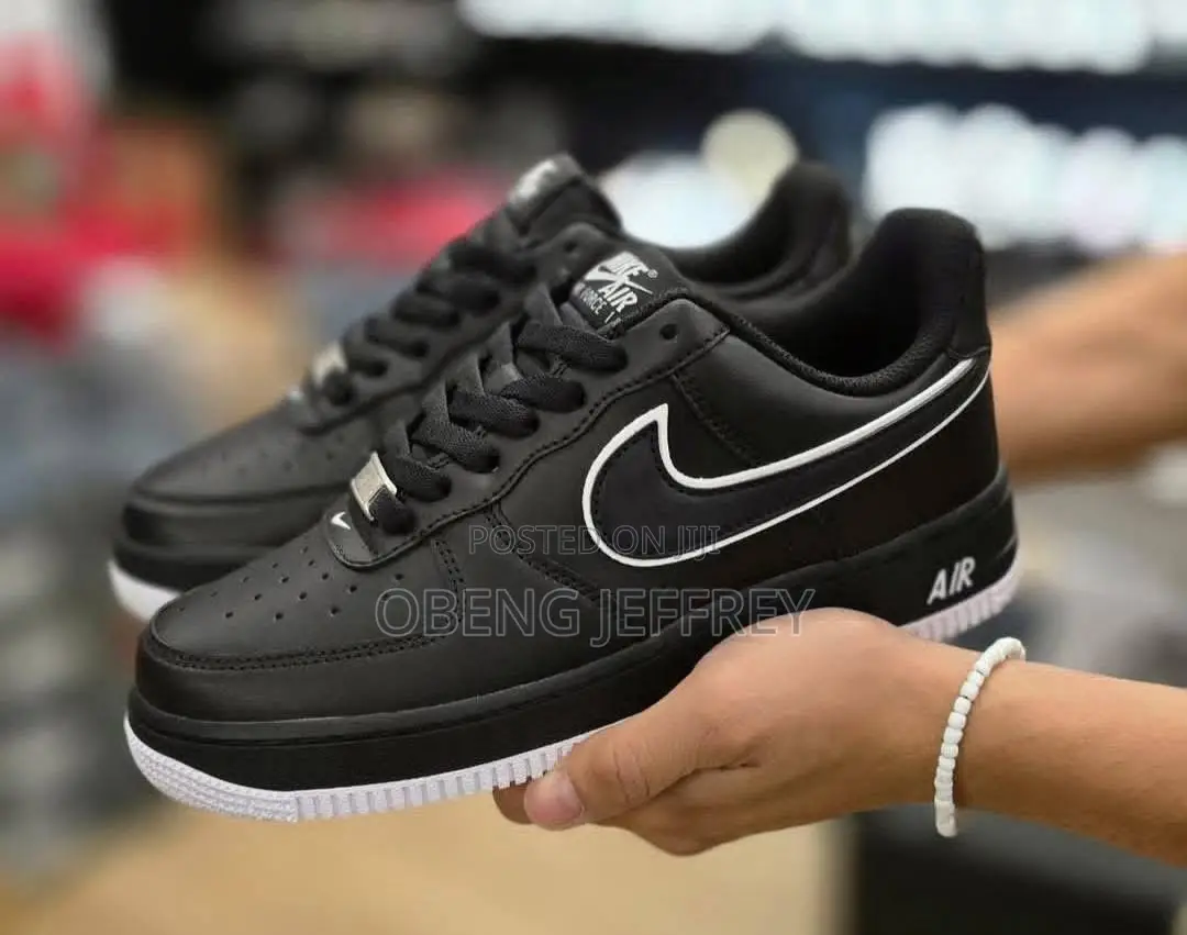 Original Airforce 1 07 Black, White Swoosh Outline
