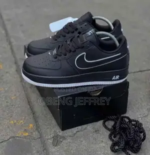 Original Airforce 1 07 Black, White Swoosh Outline