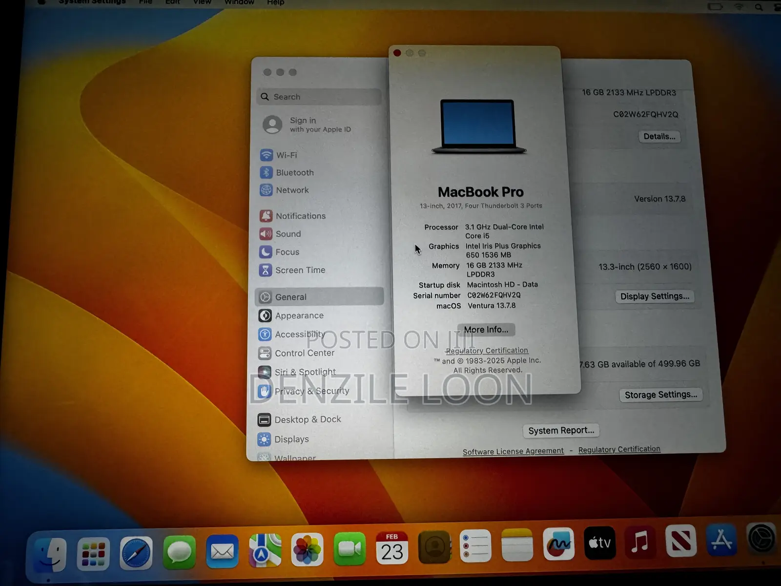Laptop Apple MacBook Pro 2017 16GB Intel Core i5 SSD 512GB