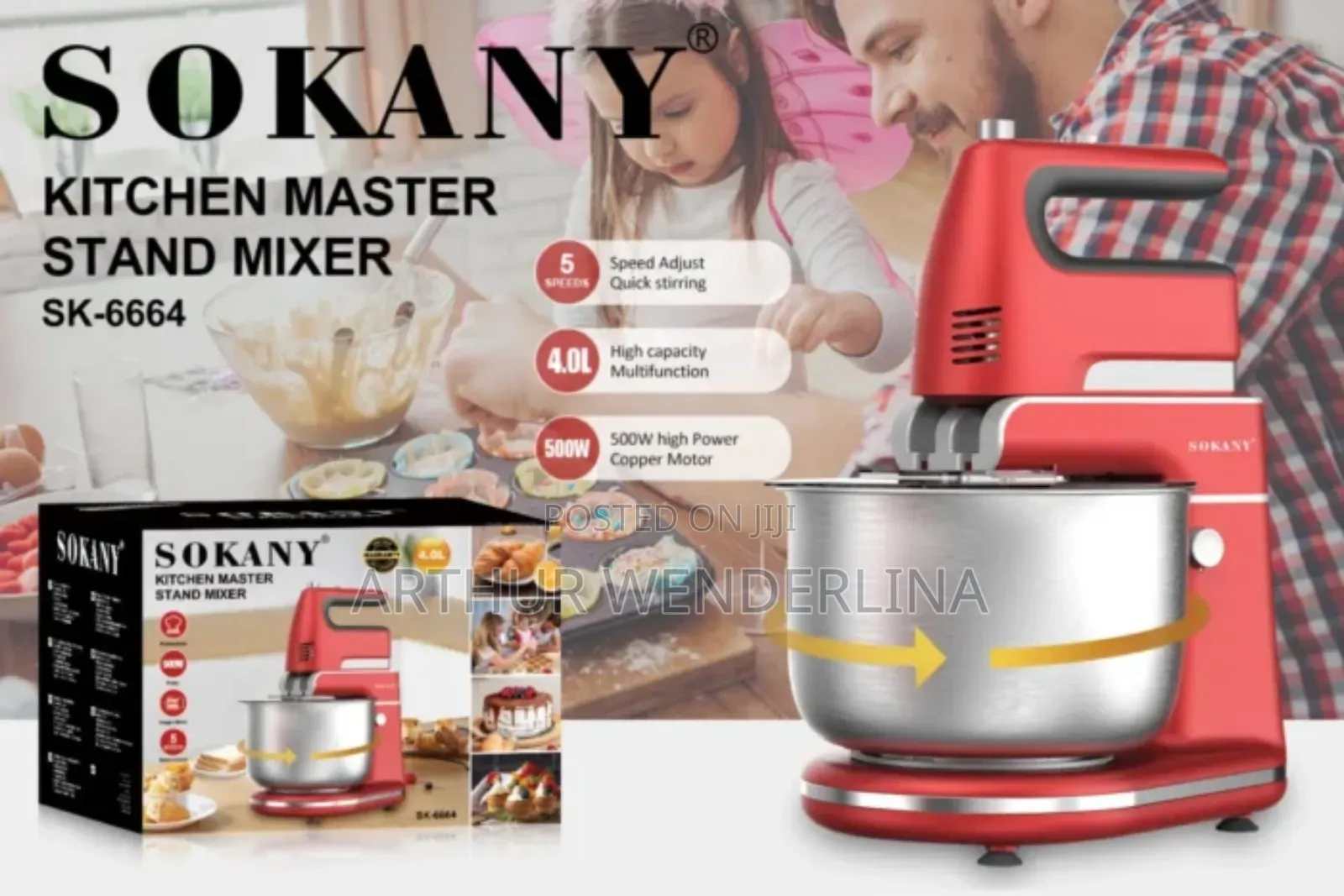 Sokany Stand Mixer 4 Liters 500 Watts Sk-6664