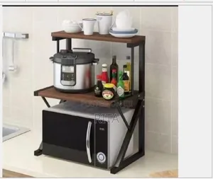2 Tier Wooden And Metal Microwave Rack