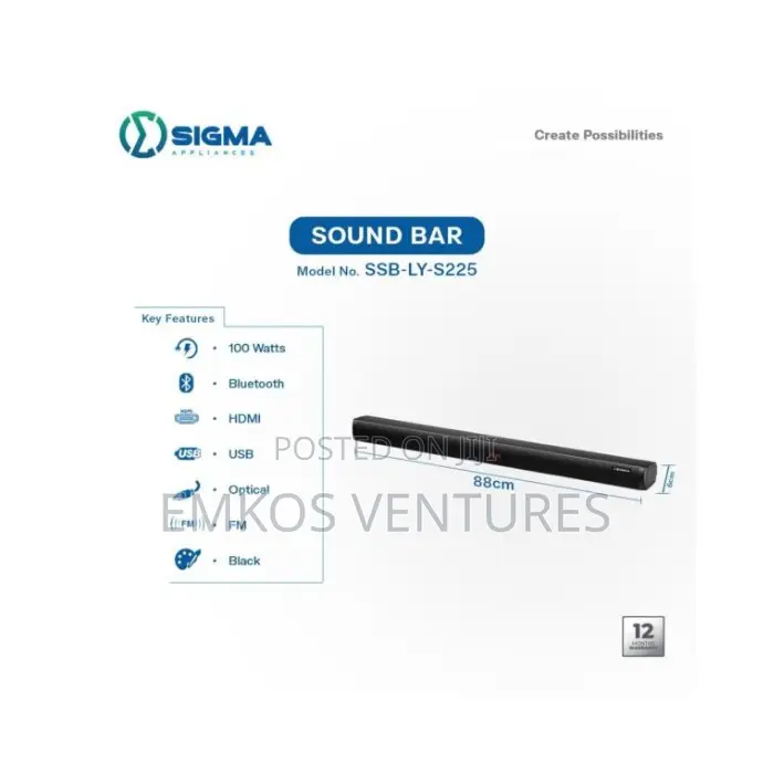 Sigma Sound Bar 100w With Bluetooth, Hdmi, Usb, Optical, Fm – Black