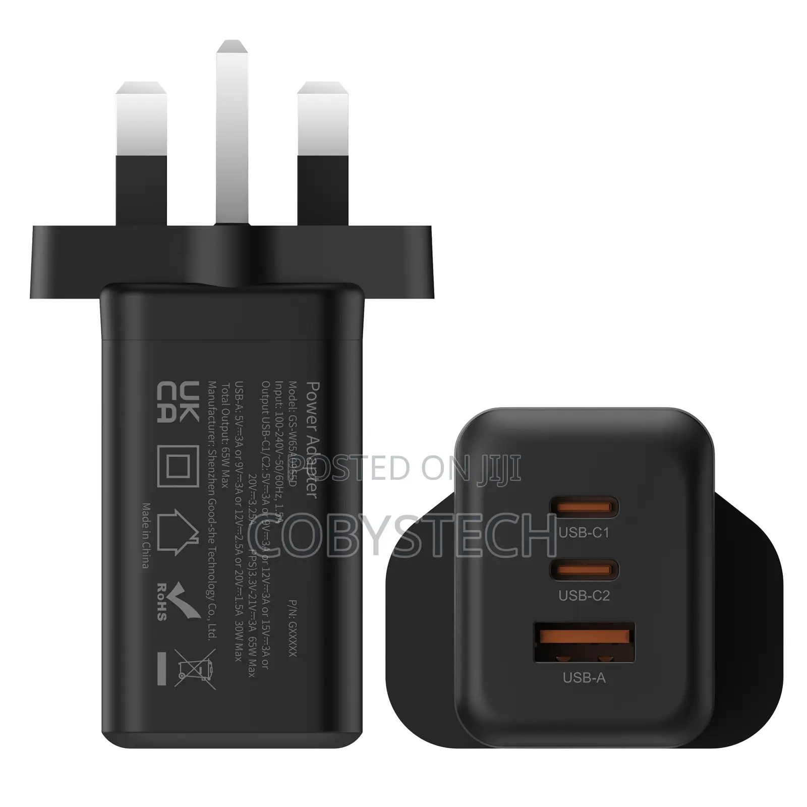 65w Gan Fast Charging Wall Adapter – Dual Usb-C + Usb-a (Free Cable)