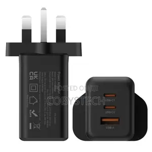65w Gan Fast Charging Wall Adapter – Dual Usb-C + Usb-a (Free Cable)