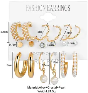 9 PCS/Set Women's Earrings Rhinestone Pearl Exaggerated Gold