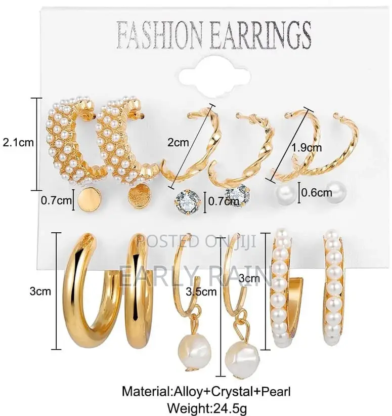 9 PCS/Set Women's Earrings Rhinestone Pearl Exaggerated Gold