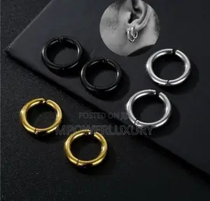 Non-Piercing Stainless Clip on Round Hoops Earrings for Unpierced Ear