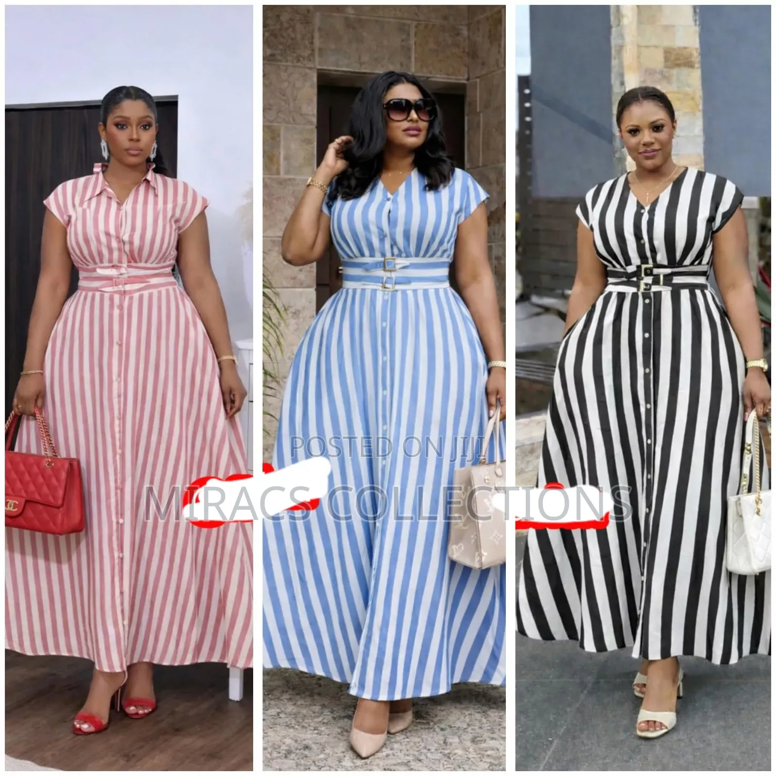 Striped Button Front Maxi Dress