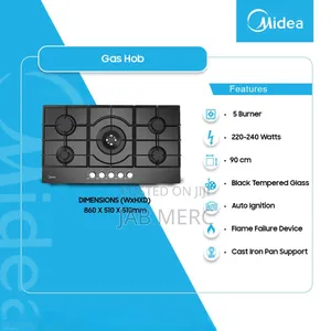 90cm Midea Gas Hob 5 Burner Glass Surface Originalqualitywithwarranty