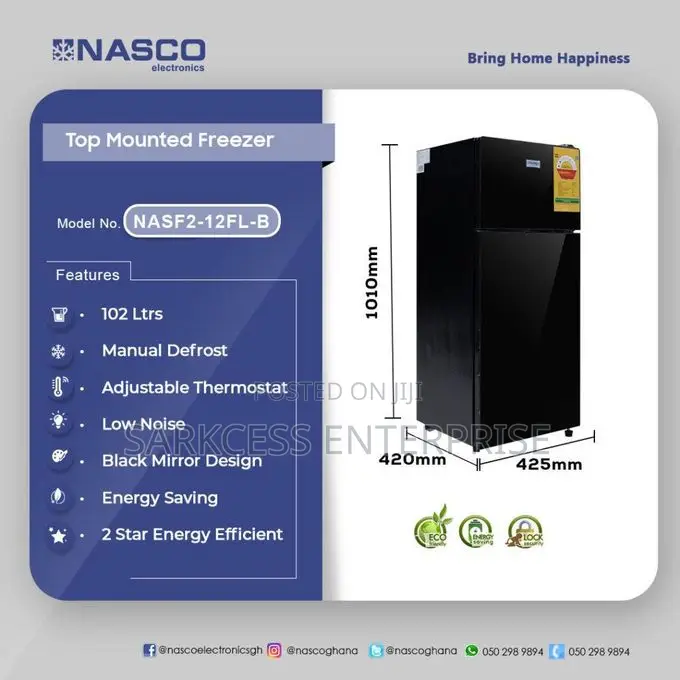 Nasco Nasf2-12fl-b-double Door Refrigerator-102liters-black