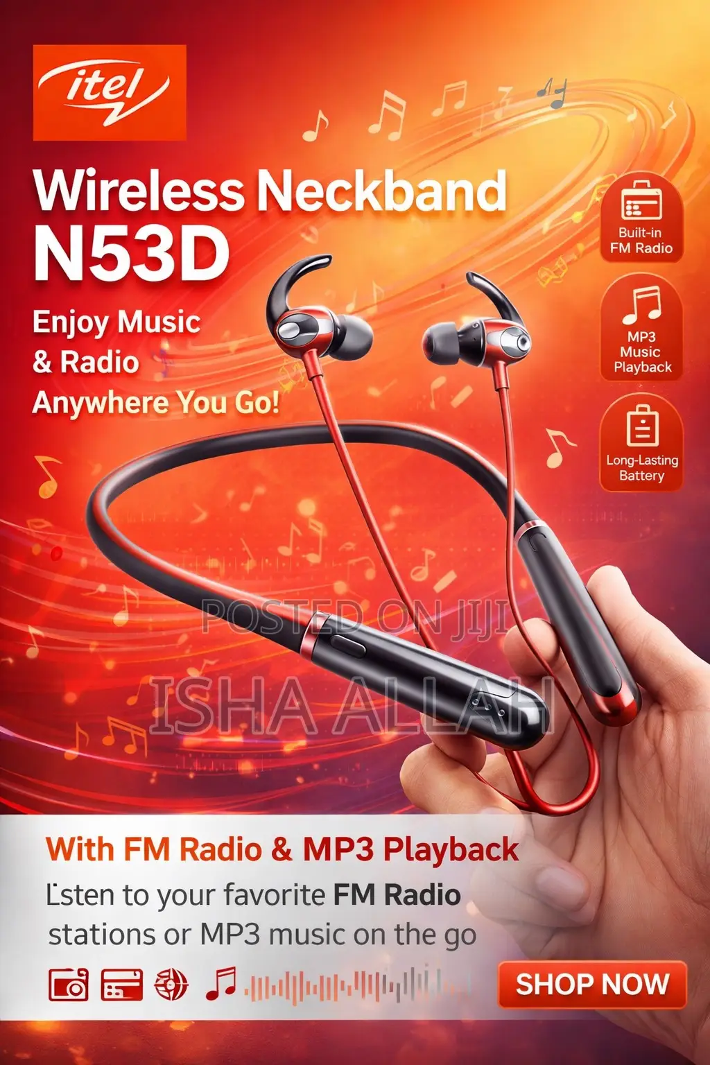 Stay Wired to Your Sound – Itel N53d Wireless Neckband