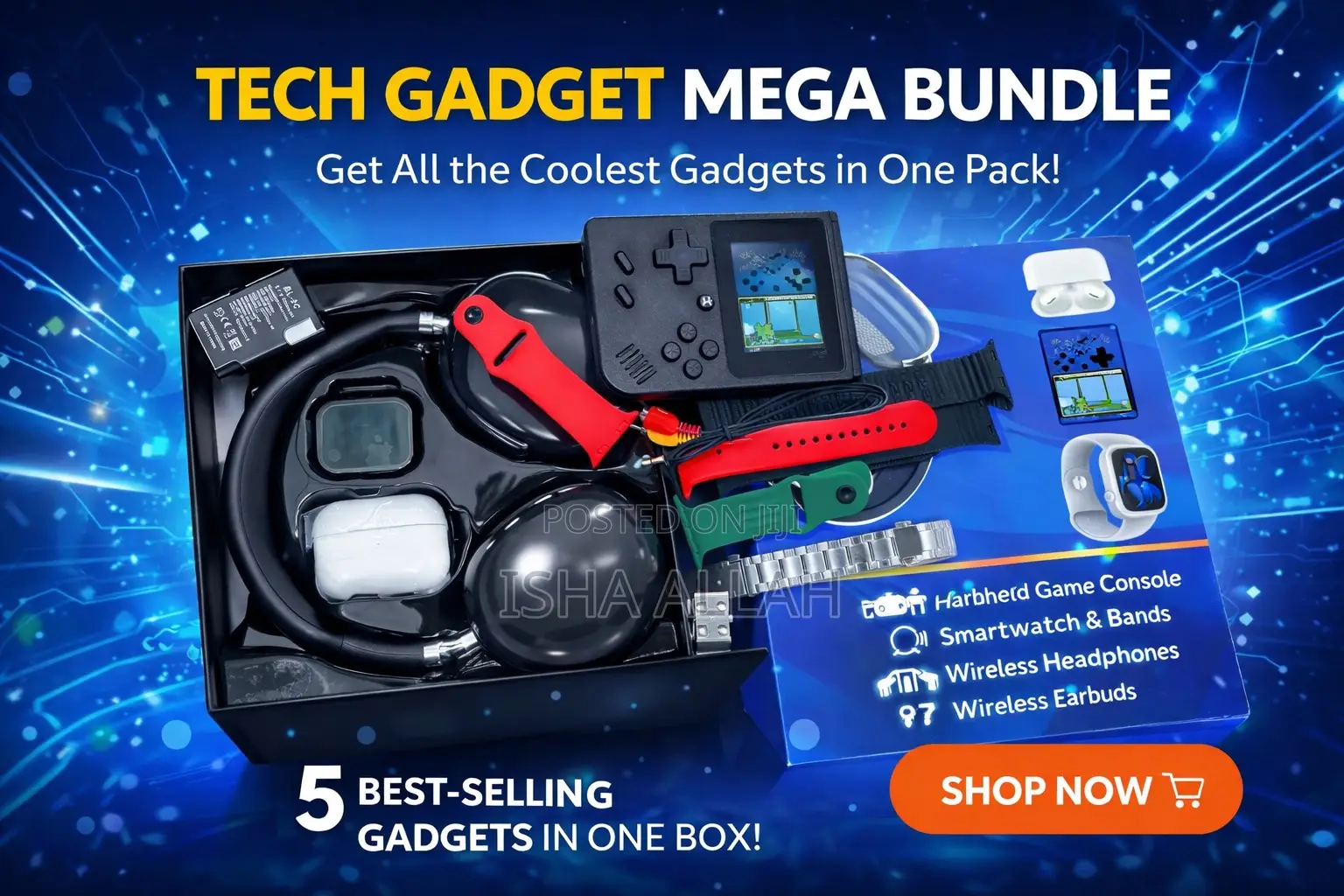 5-in-1 Power Gadget Box. Game,Watch,Headset,Airpod With Straps