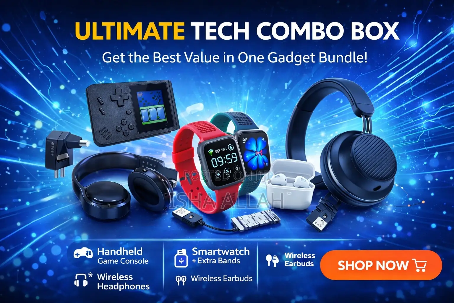5-in-1 Power Gadget Box. Game,Watch,Headset,Airpod With Straps