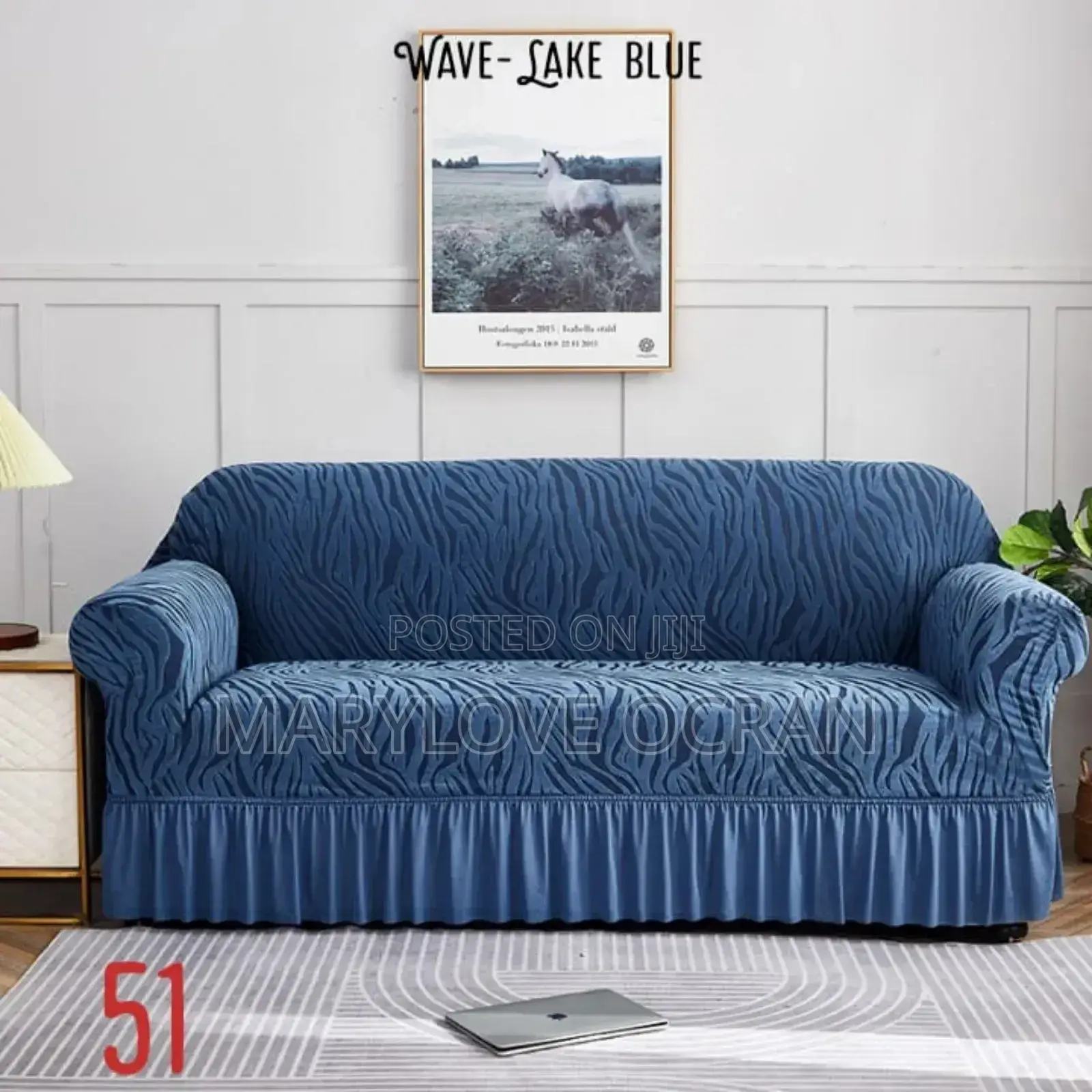 Wave -Lake Blue Skirt Sofa Covers (Set(