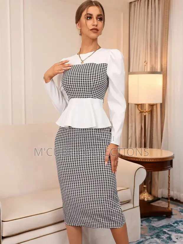 Black White Houndstooth Peplum Dress for sale - M'Cube Collections  Price:  GH 1,443 on Jiji.com.gh [East Legon]