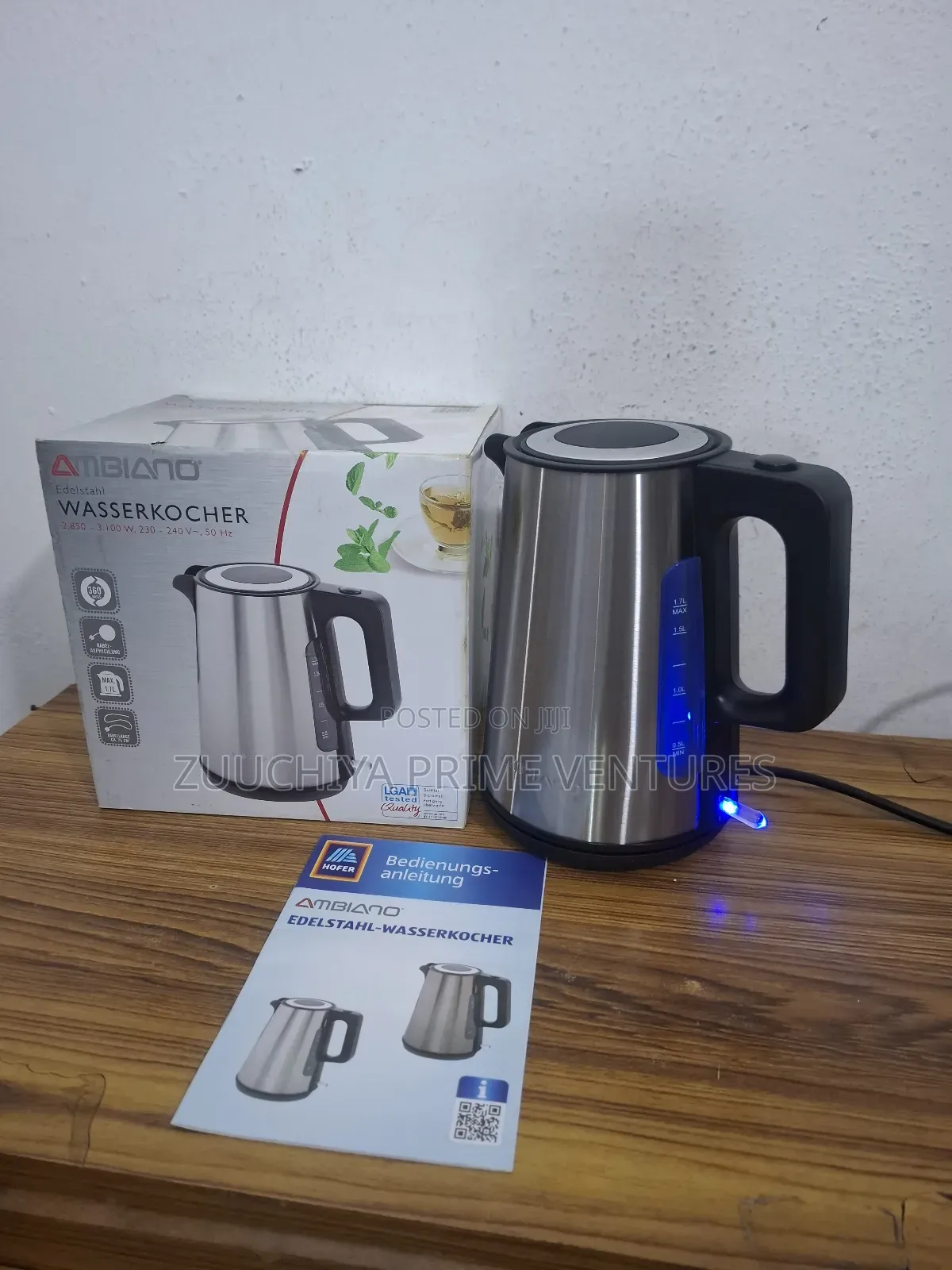 Ambiano 1.7l Stainless Steel Kettle From Germany 