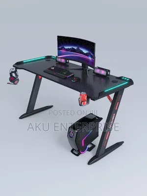 Computer and Gaming Table Led Lights Carbon Fiber Surface, Cup Holder