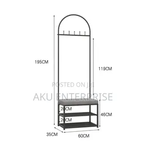 Metal Coat Rack With Shoe Bench and Hook, 4 in 1 Entryway Hall Tree