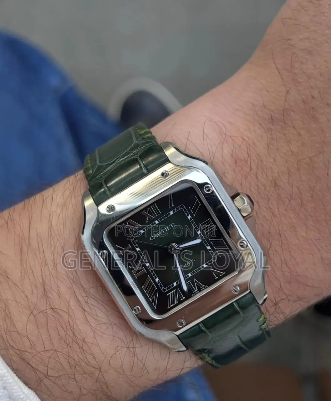 Premium Cartier Santos Men’S Watch With  Greengenuine Leather Strap