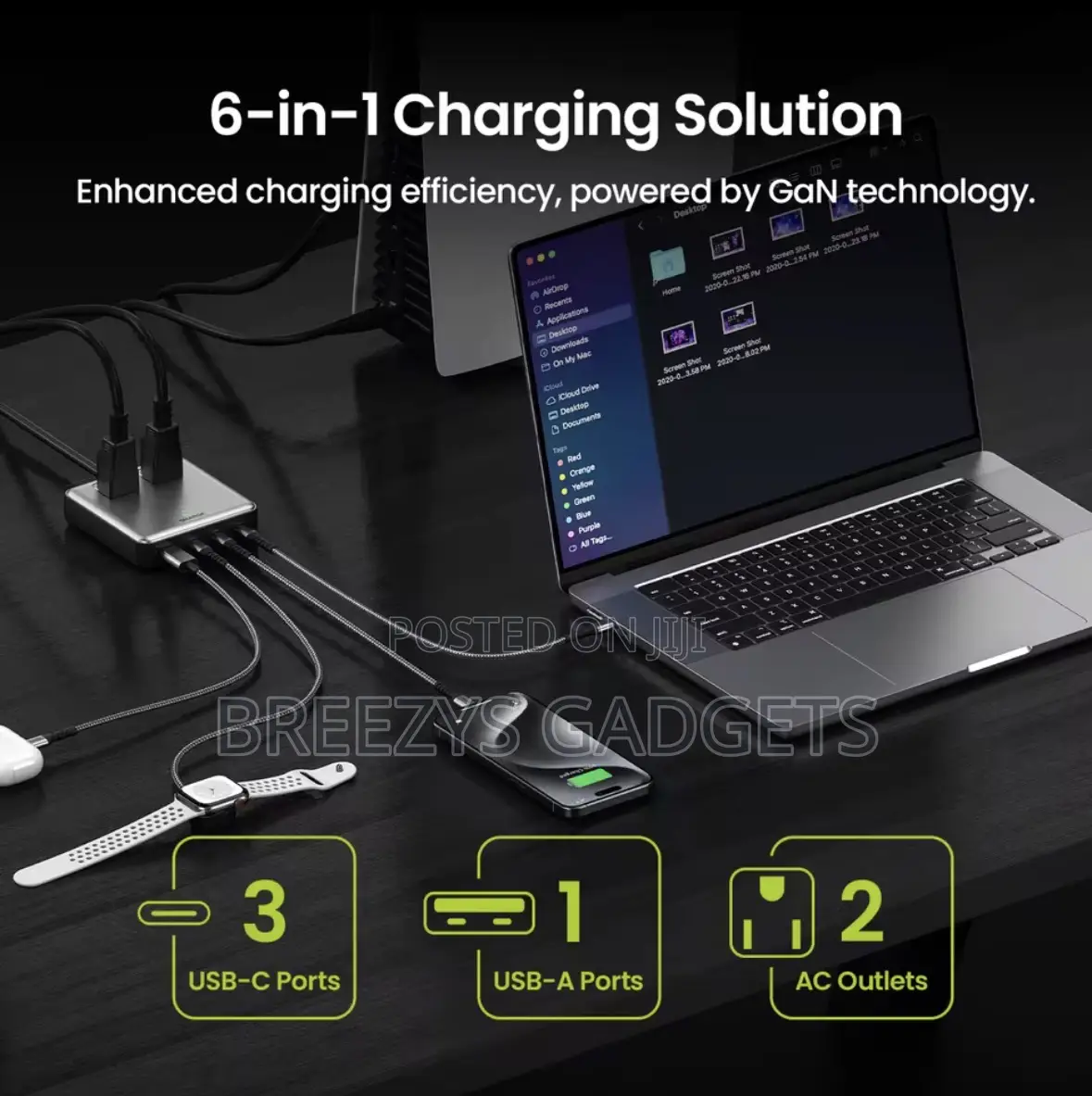 Sharge 100w Usb Charger 6 Ports Gan Desktop Charging Station Extension