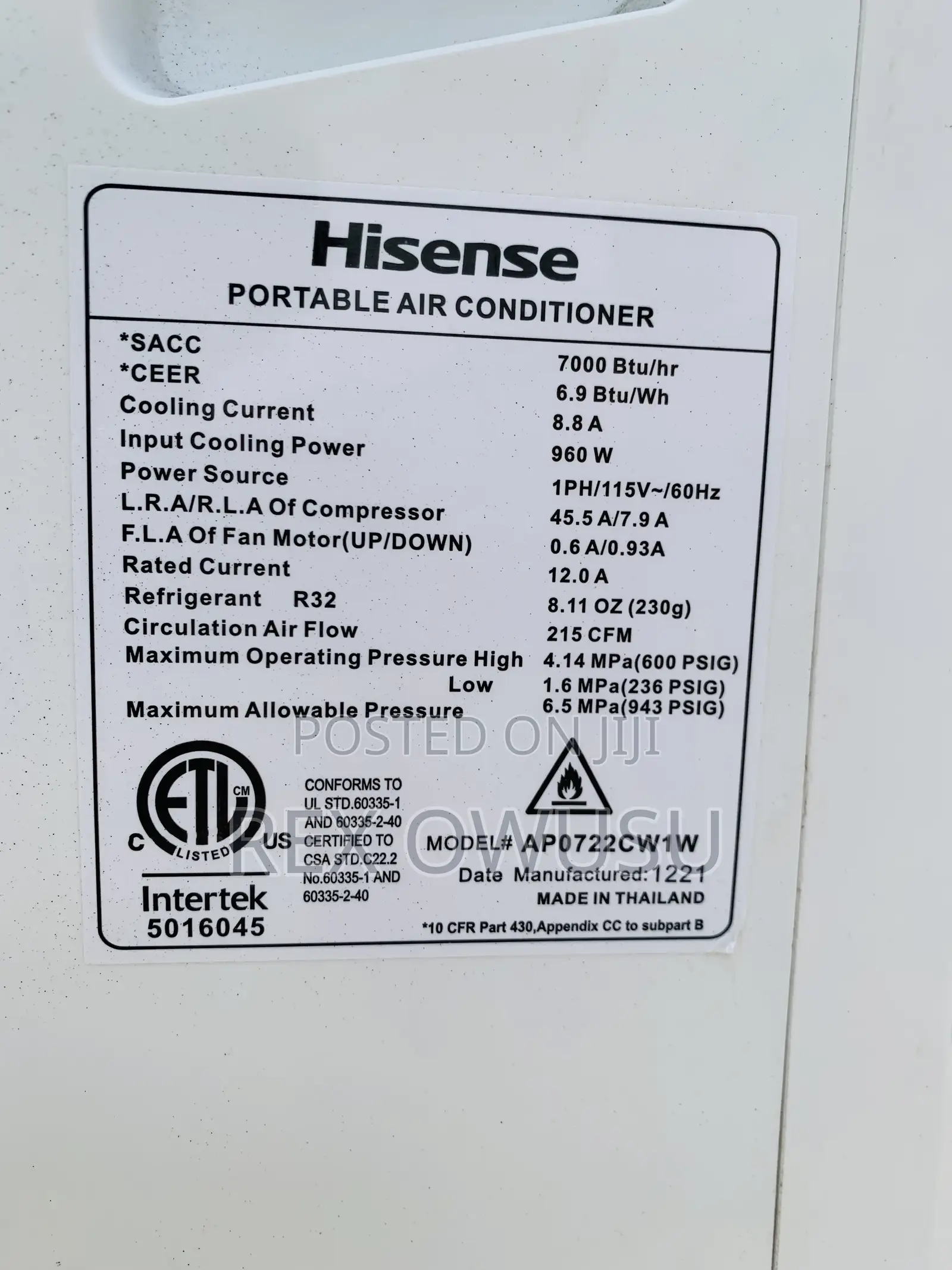 Used Portable Hisense Air Conditioner