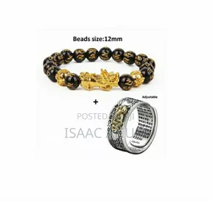 Original Feng Shui Black Obsidian Wealth Lucky Bracelet and Ring Set