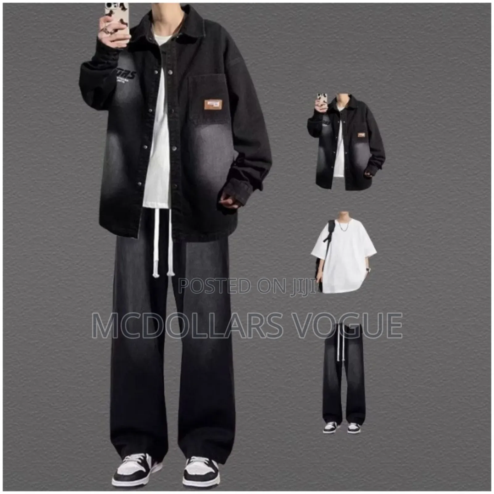 Men Buggy Jeans + T Shirt + Jacket ( 3 in 1)