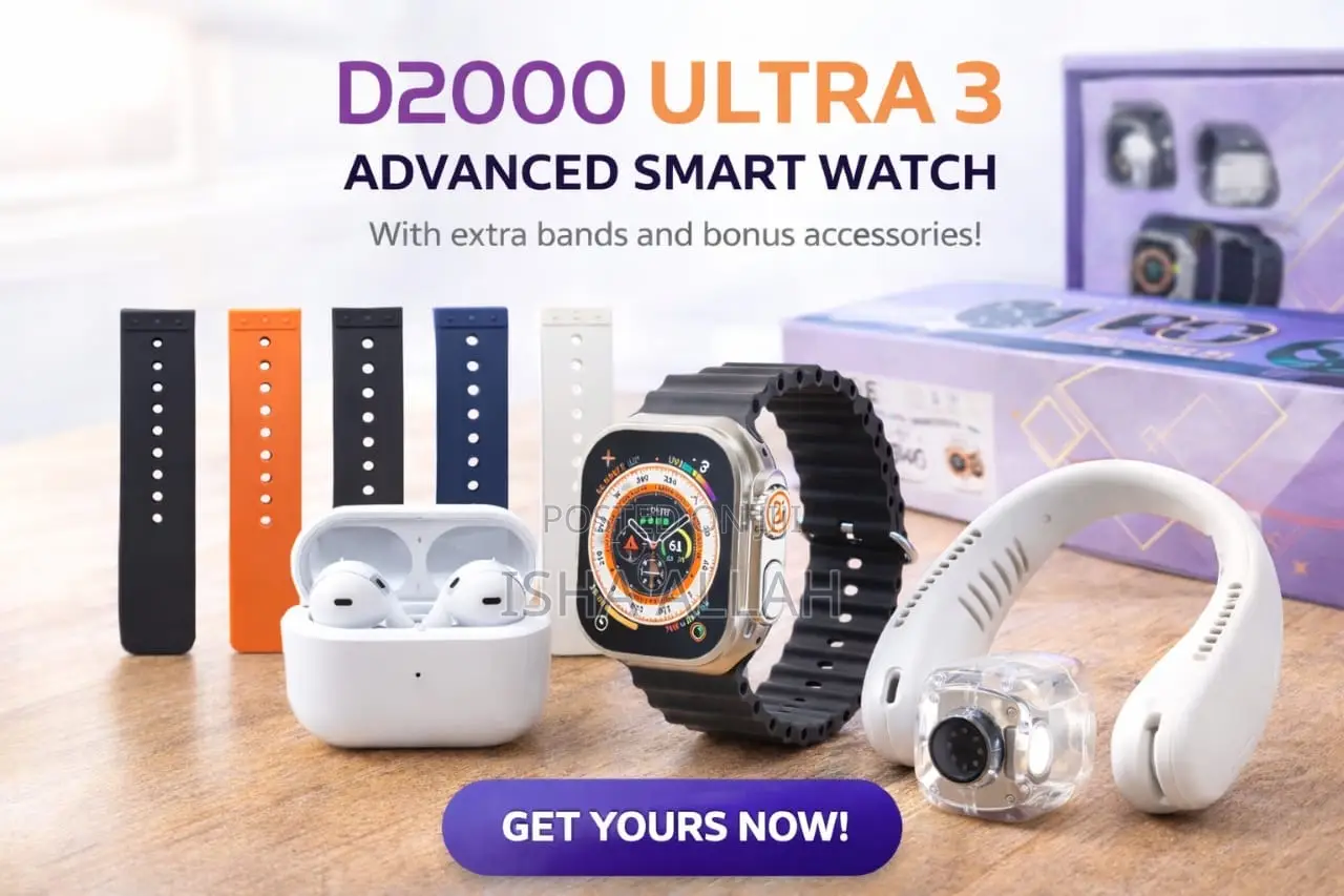 Ultra 3 Smartwatch Combo – 7+1 Bands, Earbuds Neck Fan Gift Set