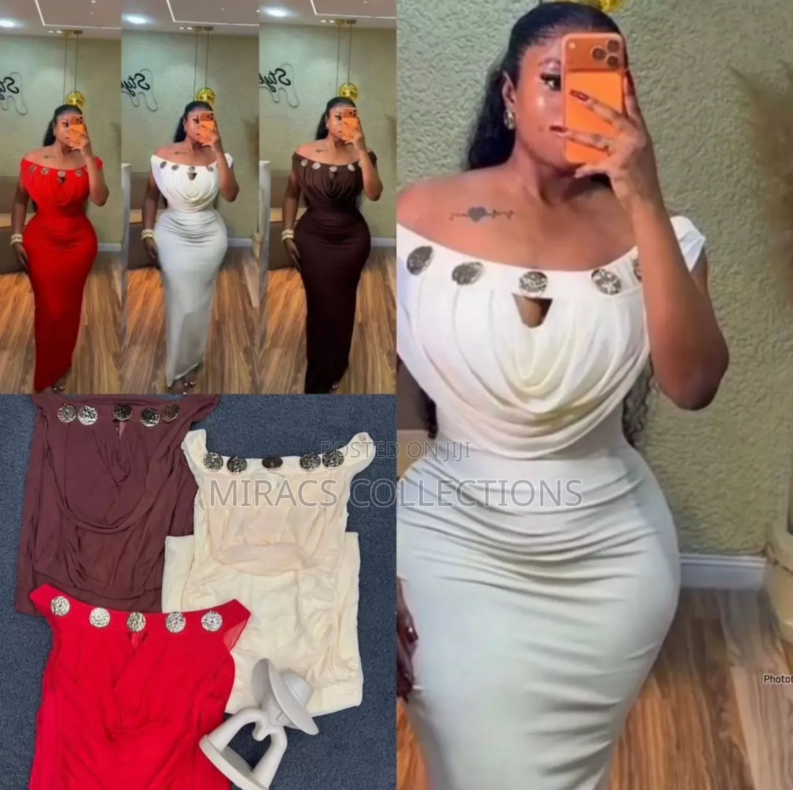 Silver-Accent Off Shoulder Gown