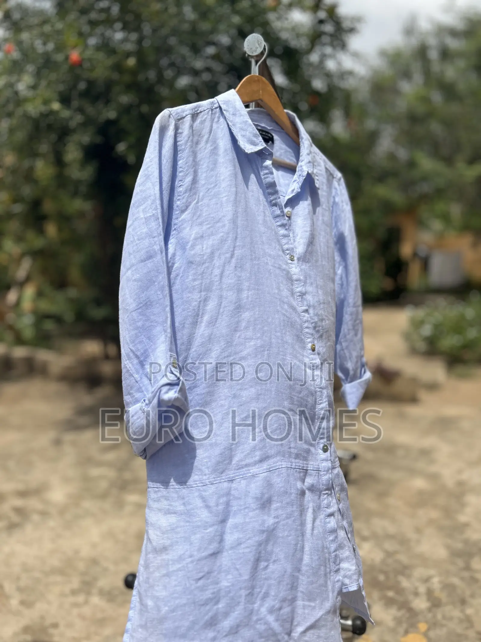 100% Light Blue Shirt Dress